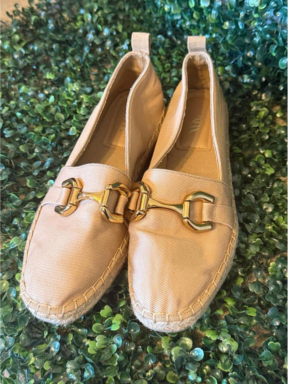 ZARA canvas espadrilles shoes with buckle tan canvas, size 41 10.5
